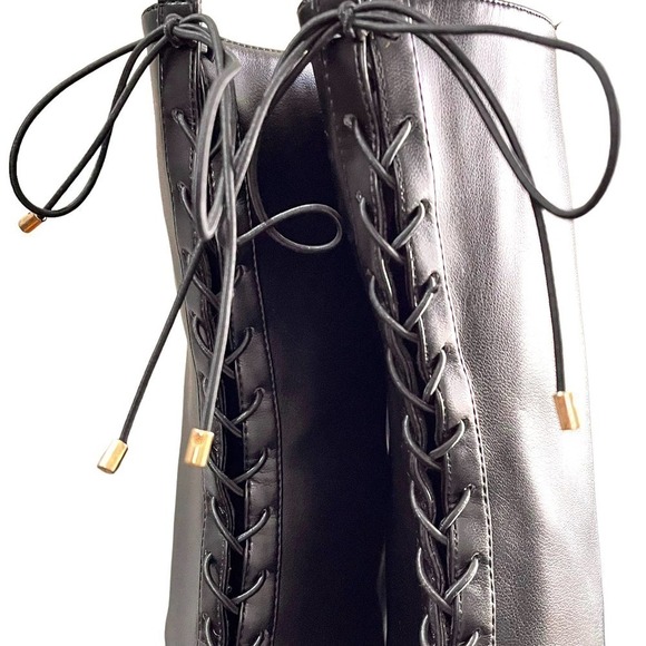 Carvela NWT Over The Knee Back Lace-Up Detail Black Faux Leather Heeled Boots 6 - Picture 6 of 16